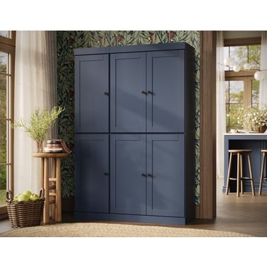 Solid Wood 48.5" Pantry Cabinet With Shaker Doors And Adjustable Shelves In Antique Blue