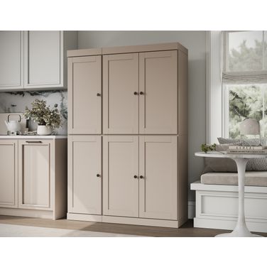 Solid Wood 48.5" Pantry Cabinet With Shaker Doors And Adjustable Shelves In Beige