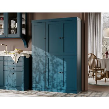 Solid Wood 48.5" Pantry Cabinet With Shaker Doors And Adjustable Shelves In Black