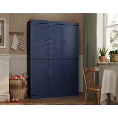 Solid Wood 48.5" Pantry Cabinet With Shaker Doors And Adjustable Shelves In Navy Blue