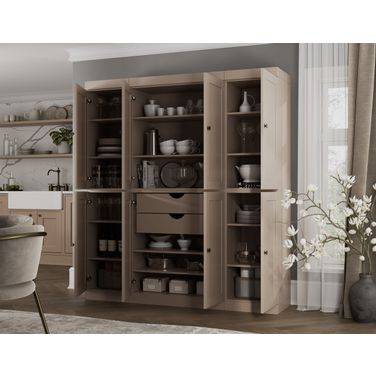 Solid Wood 65" Pantry Cabinet With Shaker Doors And 2-Drawers In Beige