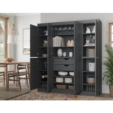 Solid Wood 65" Pantry Cabinet With Shaker Doors And 2-Drawers In Gray