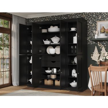 Solid Wood 65" Pantry Cabinet With Shaker Doors And 2-Drawers In Java