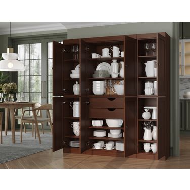 Solid Wood 65" Pantry Cabinet With Shaker Doors And 2-Drawers In Mocha