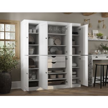 Solid Wood 65" Pantry Cabinet With Shaker Doors And 2-Drawers In White