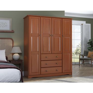 Solid Wood Family Wardrobe In Mocha With Metal Knobs