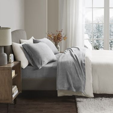 Soloft Polyester Plush 4 Piece Queen Sheet Set In Grey