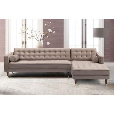Somerset Taupe Velvet Mid Century Modern Right Sectional Sofa