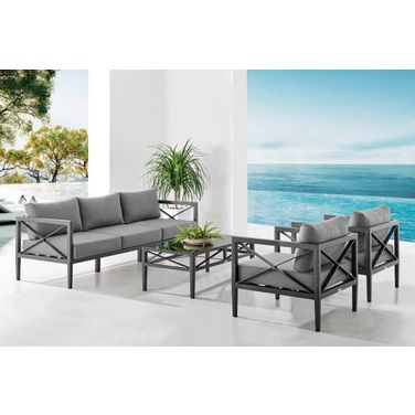 Sonoma Outdoor 4 Piece Set In Dark Grey Finish And Dark Grey Cushions