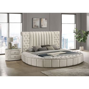Sonya Upholstered Round Storage Bedroom Set In Ivory