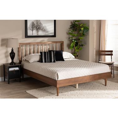 Sora Mid-Century Modern Ash Walnut Finished Wood King Size Platform Bed