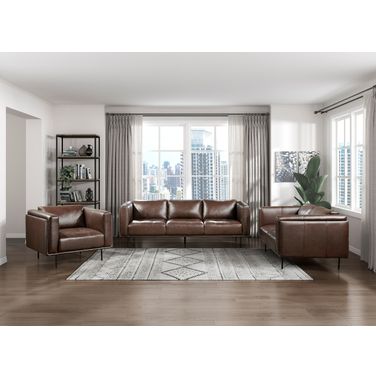 Soren Leather Living Room Set In Brown