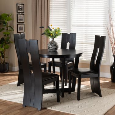 Sorley Faux Leather Upholstered and Wood 5-Piece Dining Set In Dark Brown