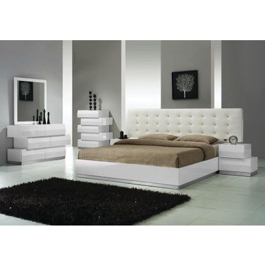 Spain 5 Piece Engineered Wood Eastern King Bedroom Set In White Gloss