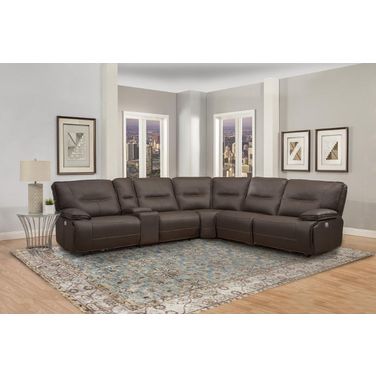Spartacus Chocolate 6 Piece Modular Power Reclining Sectional With Power Headrests And Console With Usb Popup