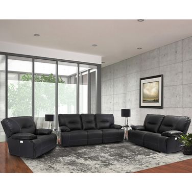 Spartacus Power Reclining Sofa Loveseat and Recliner In Black