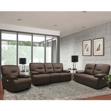Spartacus Power Reclining Sofa Loveseat and Recliner In Dark Brown