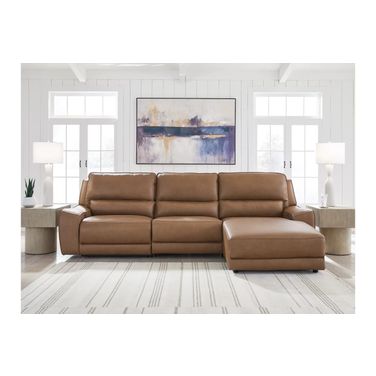 Spear Hill 3-Piece RAF Reclining Sofa Chaise In Caramel