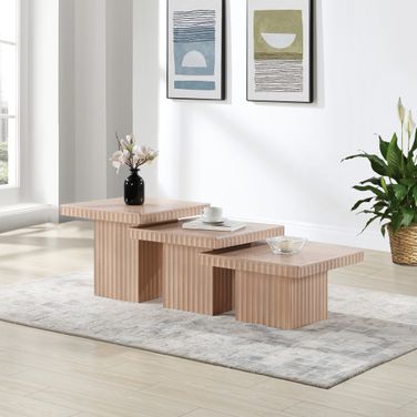 Spencer Oak Veneer 3 Piece Coffee Table In Natural and Natural