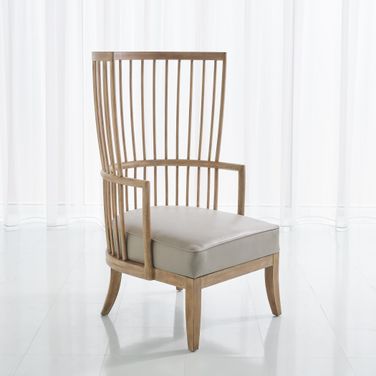 Spindle Wing Chair In Grey Leather