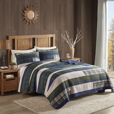 Spruce Cotton Percale Printed Pieced 3 Piece King Quilt Mini Set In Green