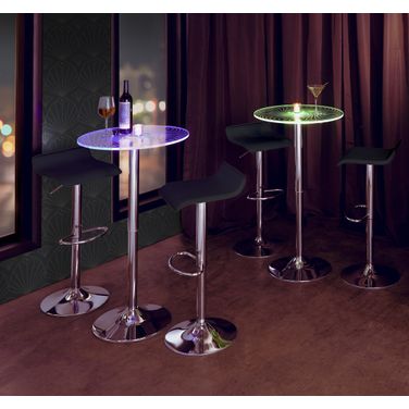 Spyra-Ale Adjustable Bar Set with Light Up Tabletop In Black and Chrome