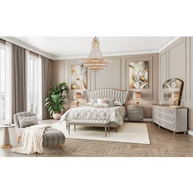 St. Charles Upholstered Bedroom Set In Dove Gray