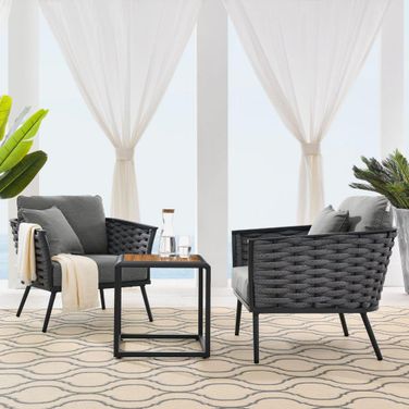 Stance 3 Piece Outdoor Patio Aluminum Sectional Sofa Set In Gray Charcoal EEI-3163-GRY-CHA-SET