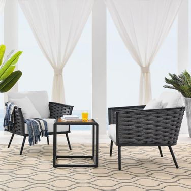 Stance 3 Piece Outdoor Patio Aluminum Sectional Sofa Set In Grey EEI-3163-GRY-WHI-SET