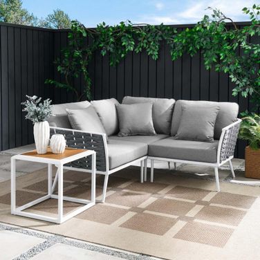 Stance 4 Piece Outdoor Patio Aluminum Sectional Sofa Set In Grey In Gray