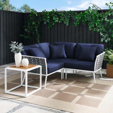 Stance 4 Piece Outdoor Patio Aluminum Sectional Sofa Set In White Navy