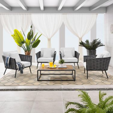 Stance 5 Piece Outdoor Patio Aluminum Sectional Sofa Set In Grey