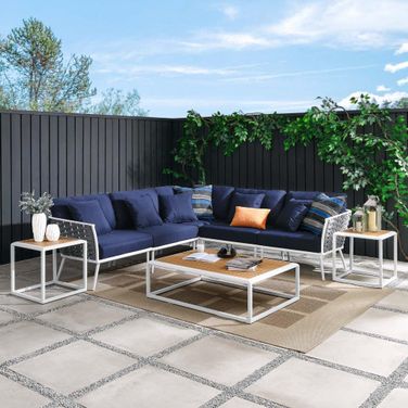 Stance 8 Piece Outdoor Patio Aluminum Sectional Sofa Set In White Navy