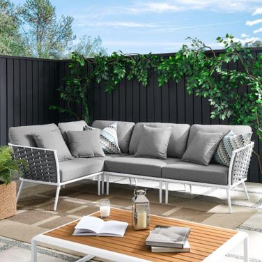 Stance Outdoor Patio Aluminum Large Sectional Sofa In Grey