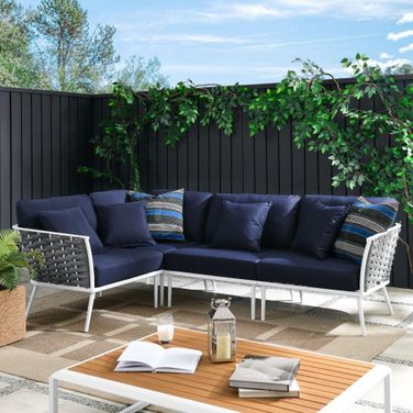 Stance Outdoor Patio Aluminum Large Sectional Sofa In White Navy