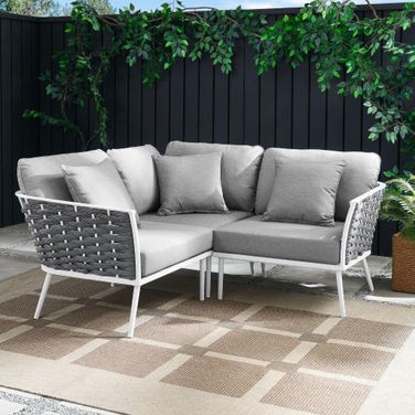 Stance Outdoor Patio Aluminum Small Sectional Sofa In Grey