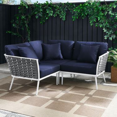 Stance Outdoor Patio Aluminum Small Sectional Sofa In White Navy