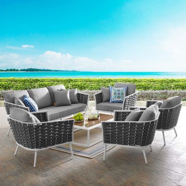 Stance White and Gray 6 Piece Outdoor Patio Aluminum Sectional Sofa Set EEI-3168-WHI-GRY-SET