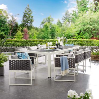 Stance White and Gray 9 Piece Outdoor Patio Aluminum Dining Set