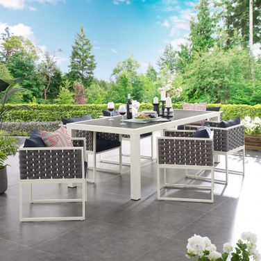 Stance White Navy 7 Piece Outdoor Patio Aluminum Dining Set