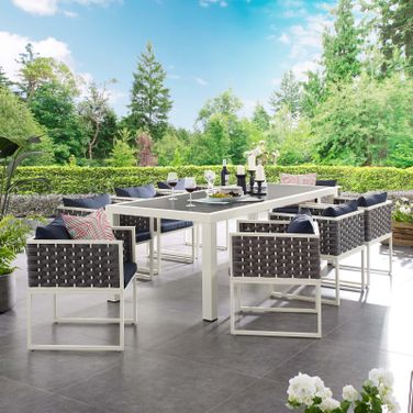 Stance White Navy 9 Piece Outdoor Patio Aluminum Dining Set