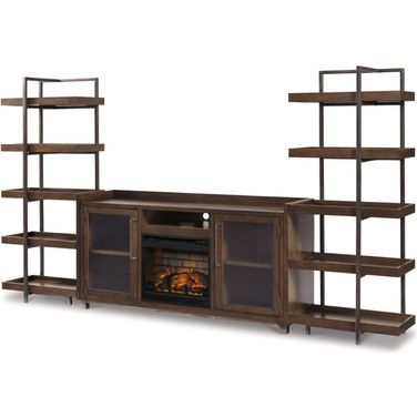 Starmore 3-Piece Wall Unit with Electric Fireplace In Brown
