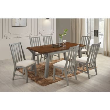 Staton 71 Inch Leg Table In Gray and Walnut