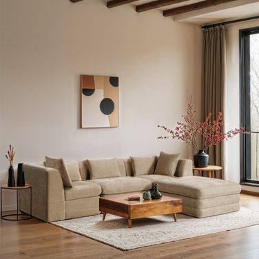 Stellar 114 Inch Chenille Fabric Upholstered 4 Piece Modular Sectional In Beige