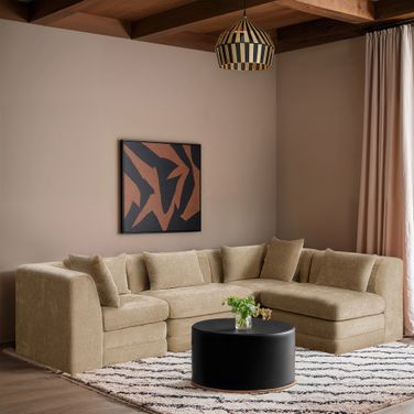 Stellar 114 Inch Chenille Fabric Upholstered 4 Piece Modular Sectional In Beige