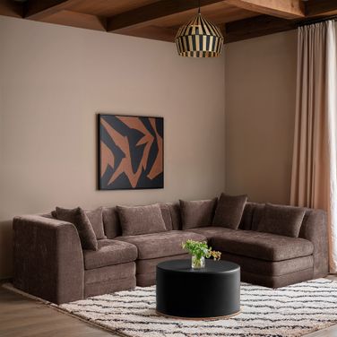 Stellar 114 Inch Chenille Fabric Upholstered 4 Piece Modular Sectional In Brown