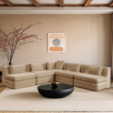 Stellar 114 Inch Chenille Fabric Upholstered 5 Piece Modular Sectional In Beige