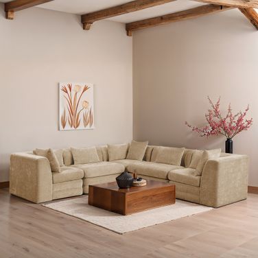 Stellar 114 Inch Chenille Fabric Upholstered 5 Piece Modular Sectional In Beige