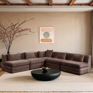 Stellar 114 Inch Chenille Fabric Upholstered 5 Piece Modular Sectional In Brown
