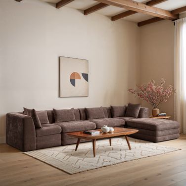 Stellar 152 Inch Chenille Fabric Upholstered 5 Piece Modular Sectional In Brown